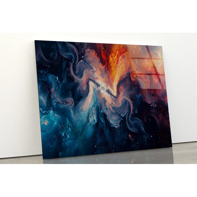 Blue And Red Modern Paint Art Acrylic Glass Print Tempered Glass Wall Art 100% Made in Australia Ready to Hang