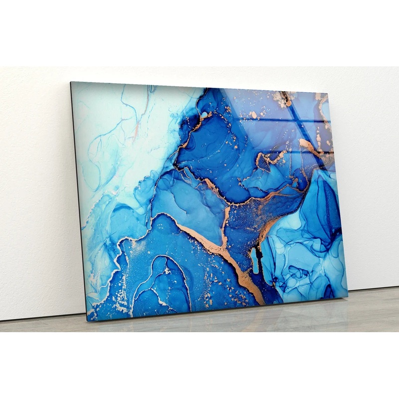 Blue & Gold Abstract Design Acrylic Glass Print Tempered Glass Wall Art 100% Made in Australia Ready to Hang