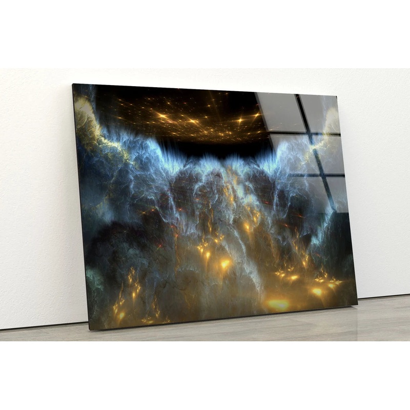 Blue Gold & Black Abstract Design Acrylic Glass Print Tempered Glass Wall Art 100% Made in Australia Ready to Hang