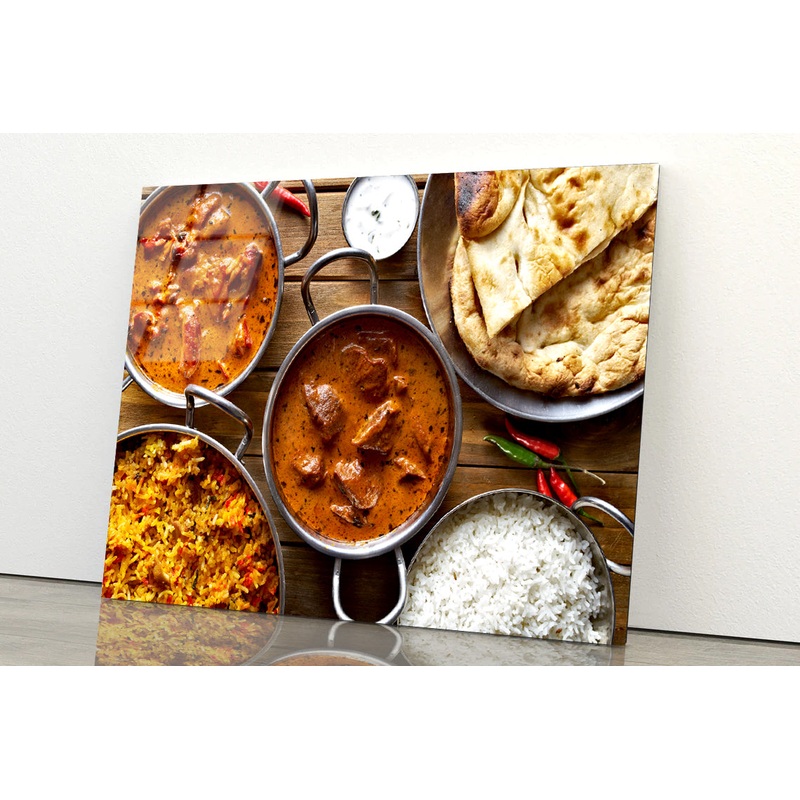 Bowls of Indian Cuisine on Table Acrylic Glass Print Tempered Glass Wall Art 100% Made in Australia Ready to Hang