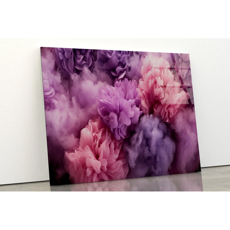 Bunch of Flowers with Pink Smoke Acrylic Glass Print Tempered Glass Wall Art 100% Made in Australia Ready to Hang