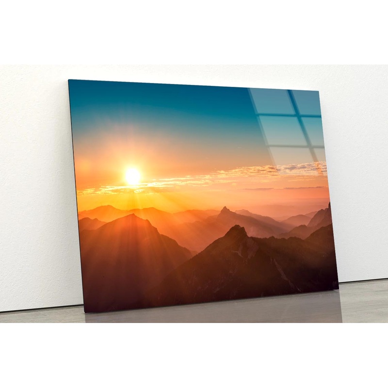 Colorful Sunset on Top of Austrian Mountain Alps Acrylic Glass Print Tempered Glass Wall Art 100% Made in Australia Ready to Hang