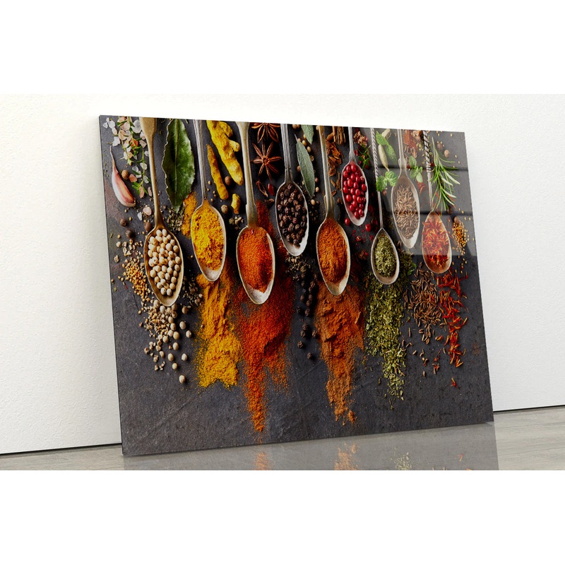 Different Types Spices on Spoons Acrylic Glass Print Tempered Glass Wall Art 100% Made in Australia Ready to Hang