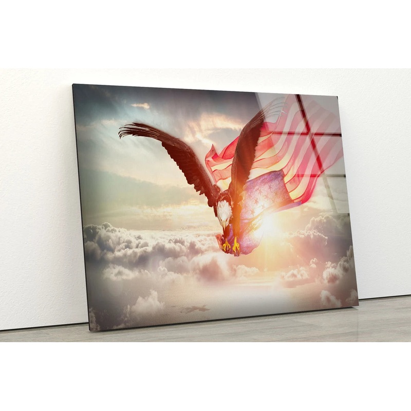 Eagle Flying with USA Flag Acrylic Glass Print Tempered Glass Wall Art 100% Made in Australia Ready to Hang
