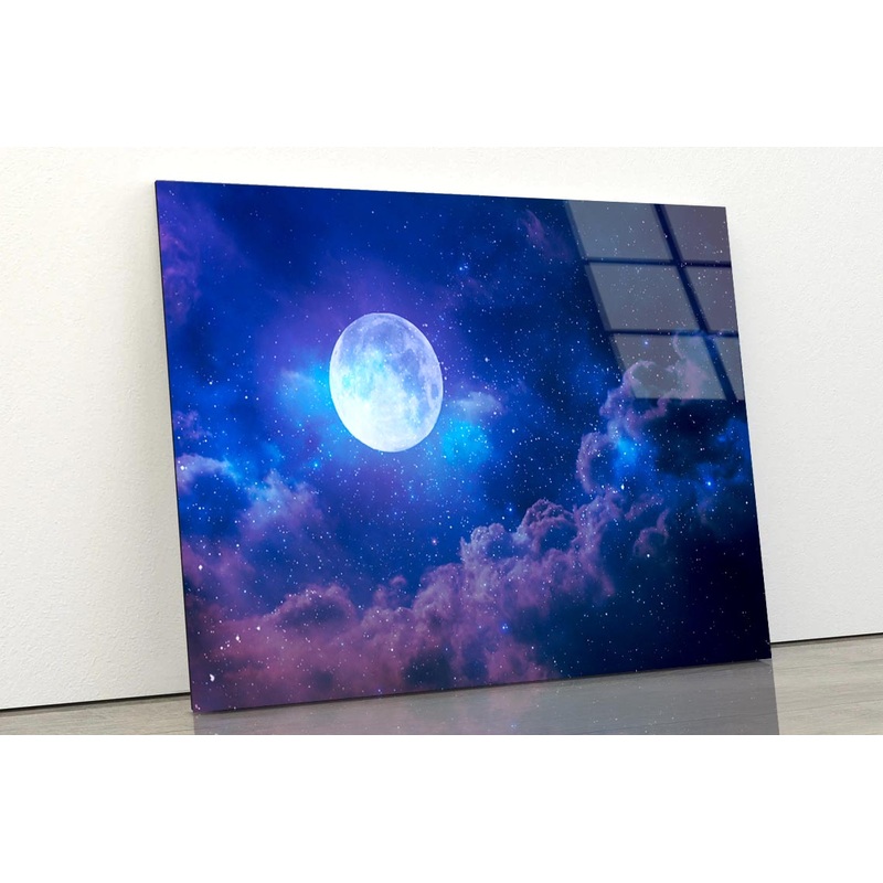 Full Moon in The Night Sky Acrylic Glass Print Tempered Glass Wall Art 100% Made in Australia Ready to Hang