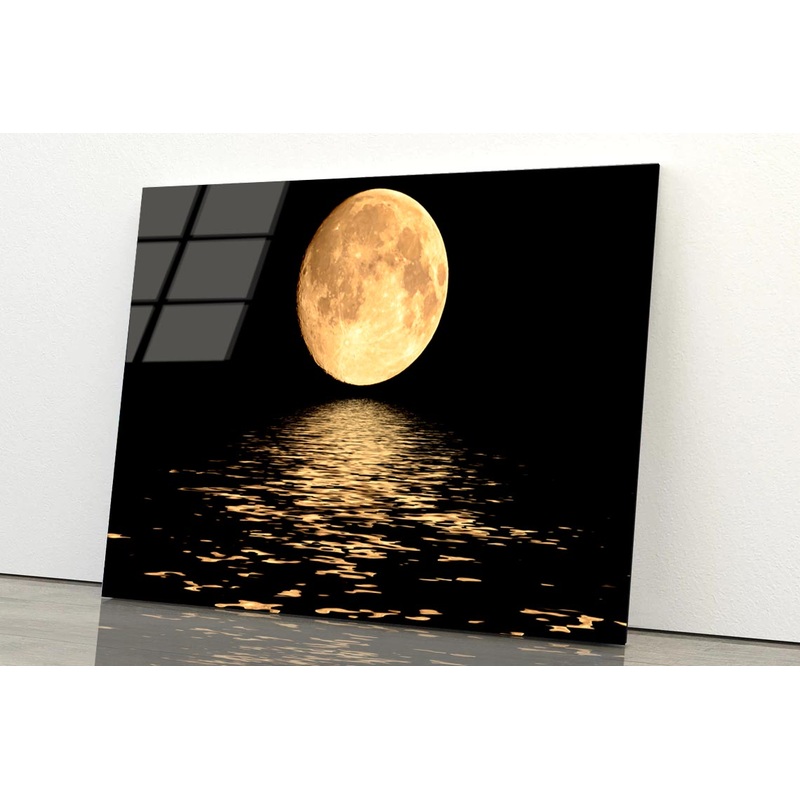 Full Moon Over Cold Night Water Acrylic Glass Print Tempered Glass Wall Art 100% Made in Australia Ready to Hang