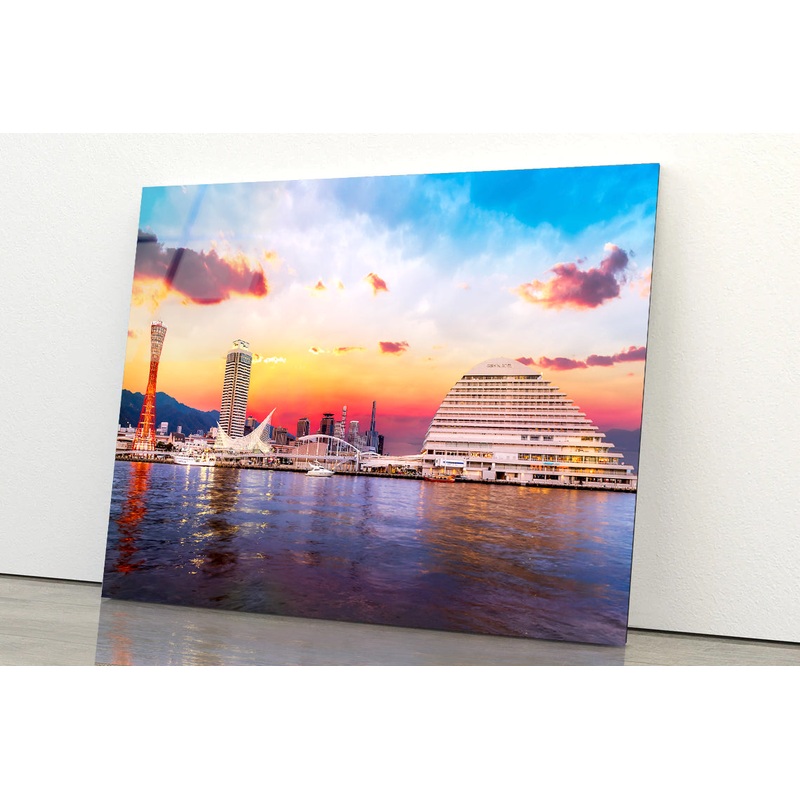 Skyline of Kobe with Evening Sky Acrylic Glass Print Tempered Glass Wall Art 100% Made in Australia Ready to Hang