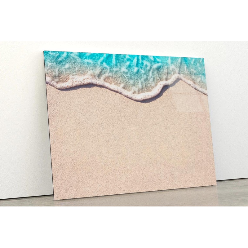 Soft Wave of Blue Ocean on Sandy Beach, Background Acrylic Glass Print Tempered Glass Wall Art 100% Made in Australia Ready to Hang