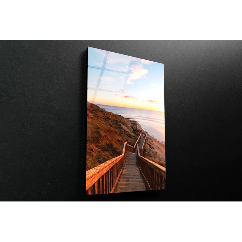 Stair Walkway Along the Coastline with Sunset View at Port Noarlunga, South AustraliaPortrait Photograph Acrylic Glass Print Tempered Glass Wall Art 100% Made in Australia Ready to Hang