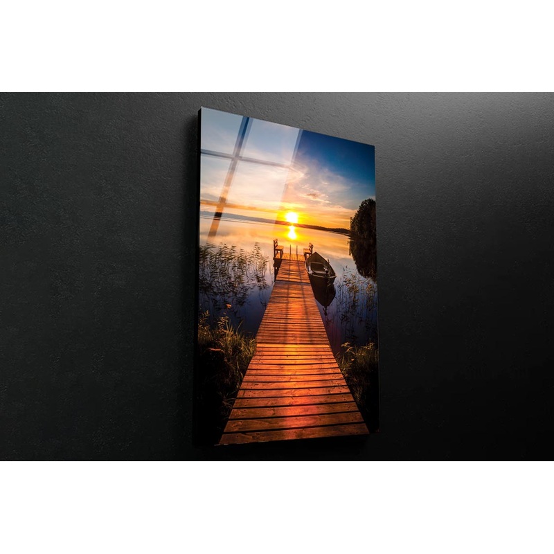 Sunset Over the Fishing Boat & Pier Portrait Photograph Acrylic Glass Print Tempered Glass Wall Art 100% Made in Australia Ready to Hang