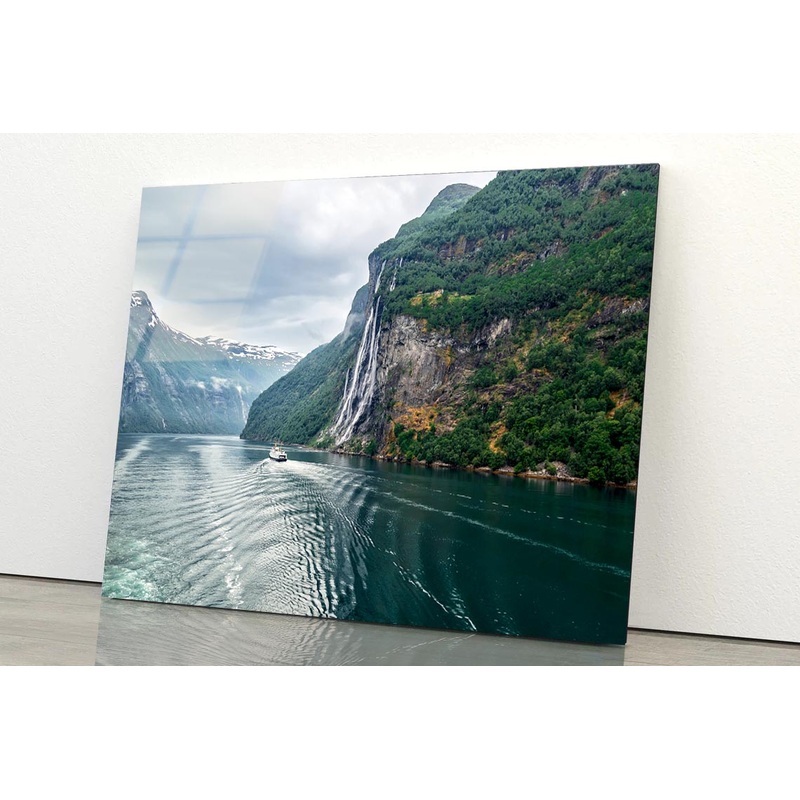 Waterfall On a Fjord Acrylic Glass Print Tempered Glass Wall Art 100% Made in Australia Ready to Hang