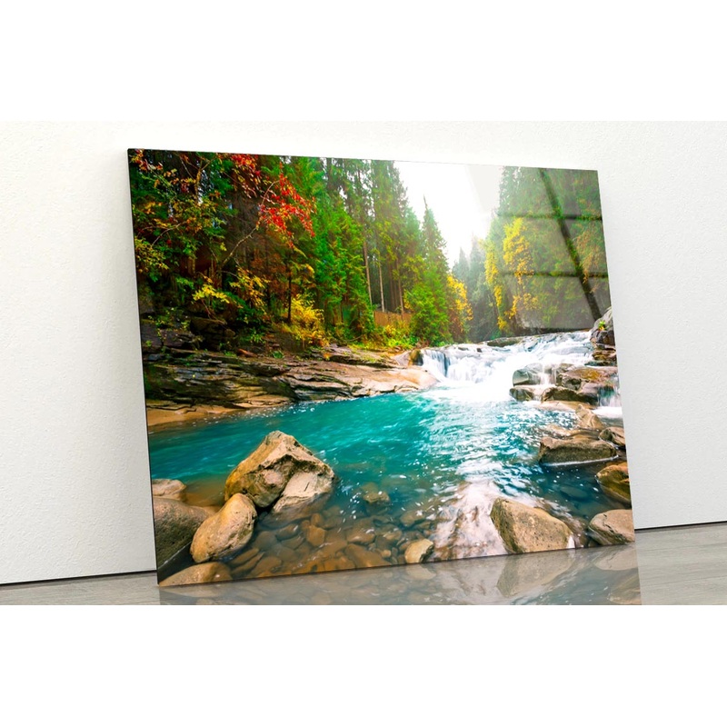 Waterfall On Mountain River in The Forest Acrylic Glass Print Tempered Glass Wall Art 100% Made in Australia Ready to Hang