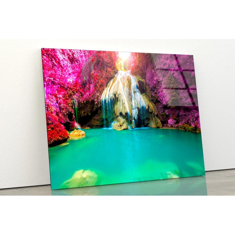 Wonderful Waterfall with Colorful Tree in Thailand Acrylic Glass Print Tempered Glass Wall Art 100% Made in Australia Ready to Hang