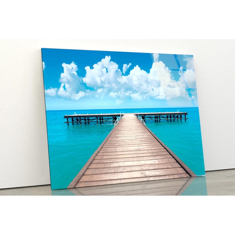 Wooden Pier In Bacalar Lagoon With Beautiful Landscape Acrylic Glass Print Tempered Glass Wall Art 100% Made in Australia Ready to Hang