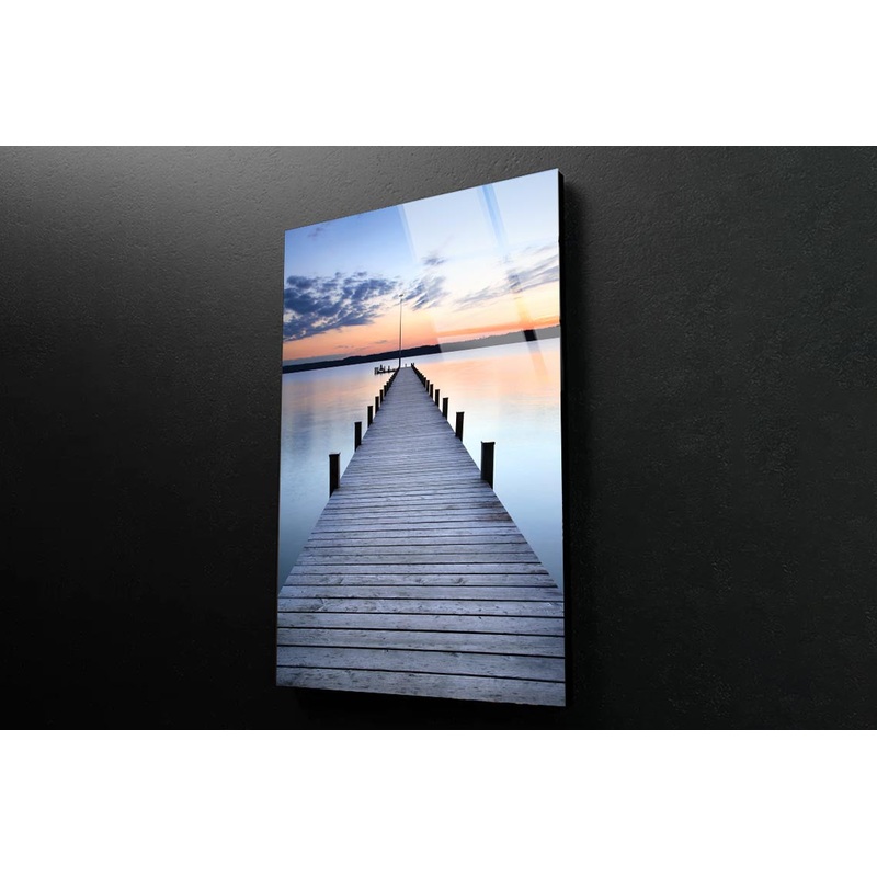 Wooden Pier On Lake & Sunset Sky View Portrait Photograph Acrylic Glass Print Tempered Glass Wall Art 100% Made in Australia Ready to Hang