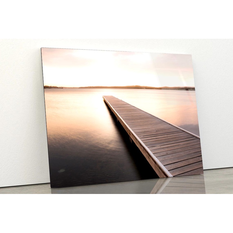 Wooden Pier On Sunrise View Acrylic Glass Print Tempered Glass Wall Art 100% Made in Australia Ready to Hang