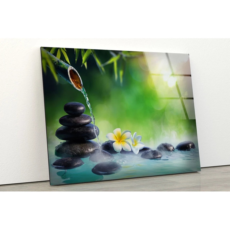 Zen Stones Flower Bamboo Trees & Smoke Photograph Acrylic Glass Print Tempered Glass Wall Art 100% Made in Australia Ready to Hang