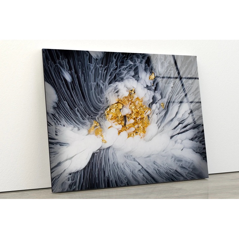 Black White & Gold Abstract Design Acrylic Glass Print Tempered Glass Wall Art 100% Made in Australia Ready to Hang