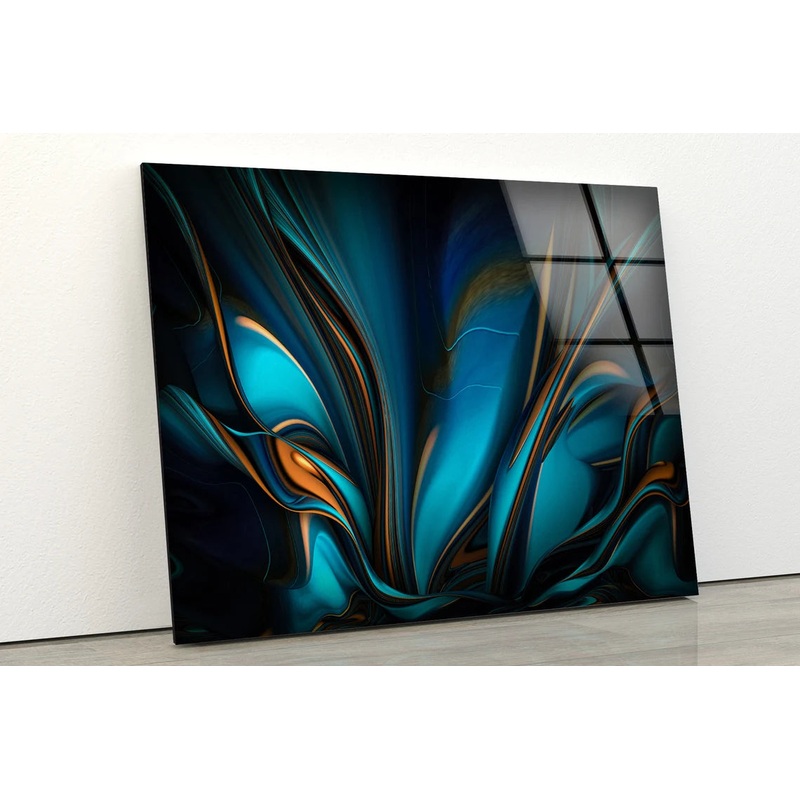 Blue & Gold Abstract Fractal Design Acrylic Glass Print Tempered Glass Wall Art 100% Made in Australia Ready to Hang