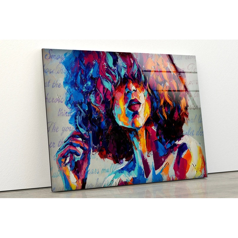 Colorful Lady Portrait Painting Acrylic Glass Print Tempered Glass Wall Art 100% Made in Australia Ready to Hang
