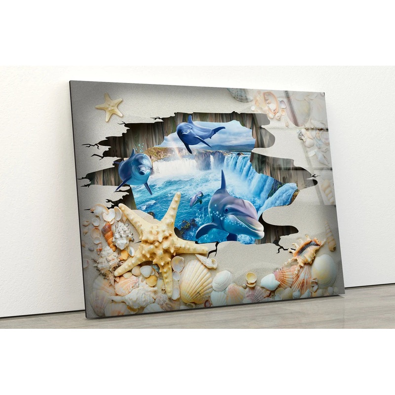 Dolphin & Starfish Acrylic Glass Print Tempered Glass Wall Art 100% Made in Australia Ready to Hang