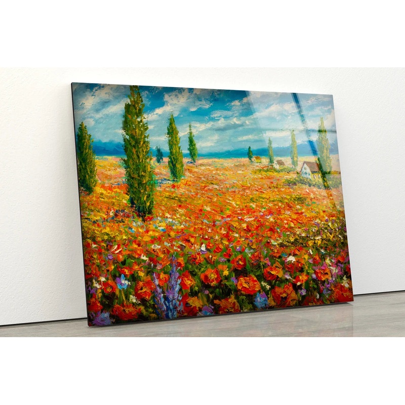 Flower Field Oil Painting Acrylic Glass Print Tempered Glass Wall Art 100% Made in Australia Ready to Hang