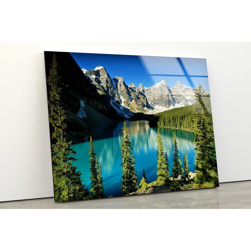Forest Lake with Mountain Scenery Photograph Acrylic Glass Print Tempered Glass Wall Art 100% Made in Australia Ready to Hang