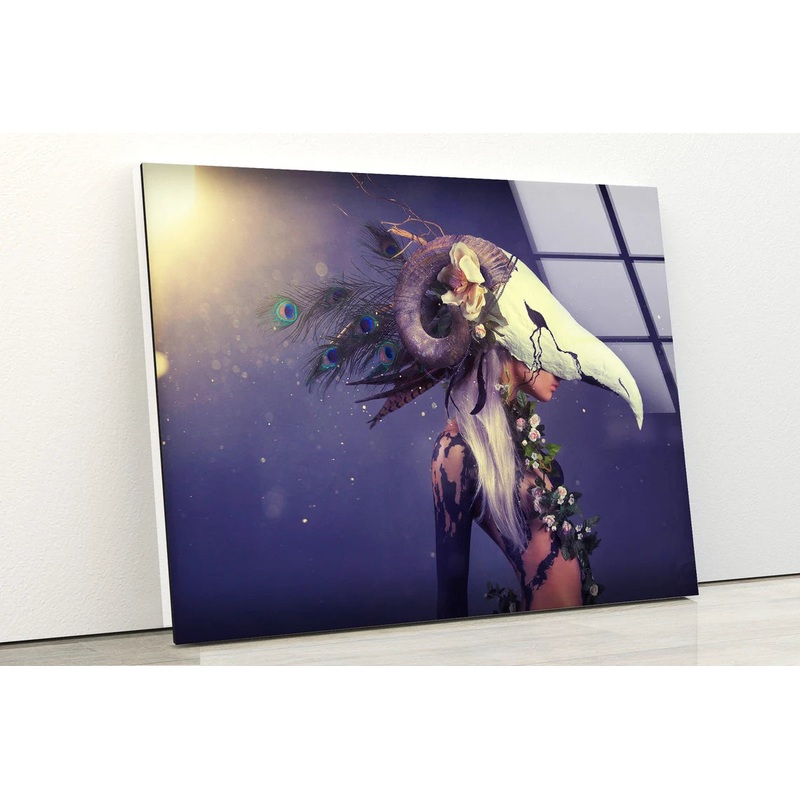 Girl with Bird Skull Mask Acrylic Glass Print Tempered Glass Wall Art 100% Made in Australia Ready to Hang