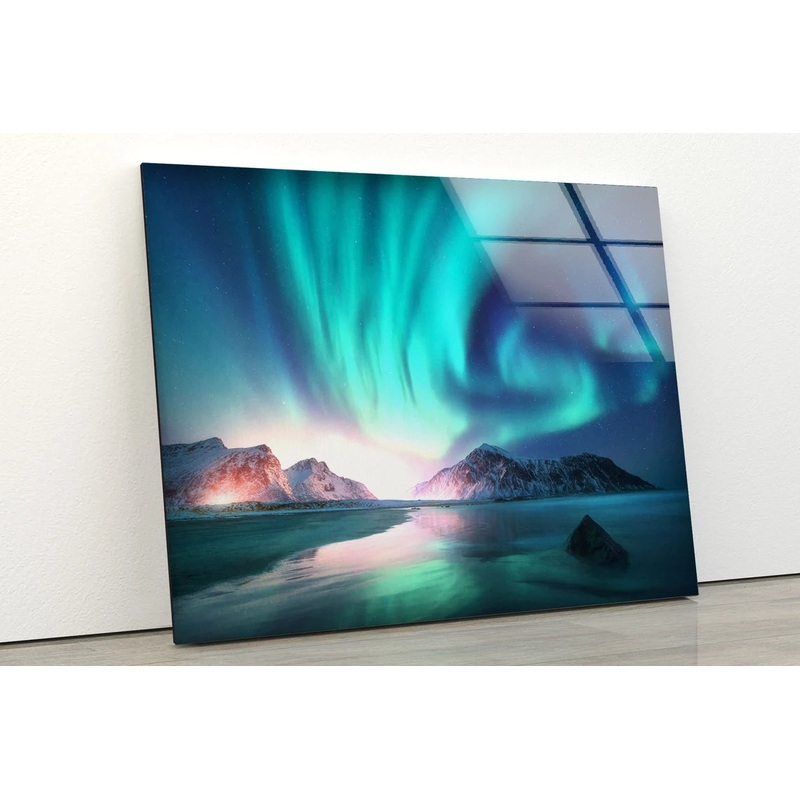 Sea & Mountains Aurora Photograph Acrylic Glass Print Tempered Glass Wall Art 100% Made in Australia Ready to Hang
