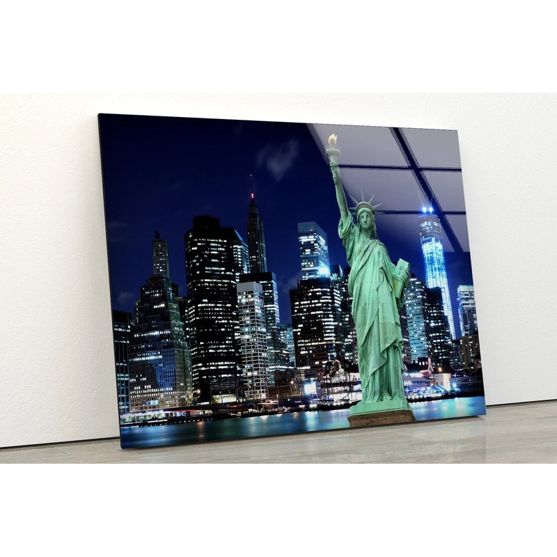 Statue Of Liberty & NY City Photograph Acrylic Glass Print Tempered Glass Wall Art 100% Made in Australia Ready to Hang