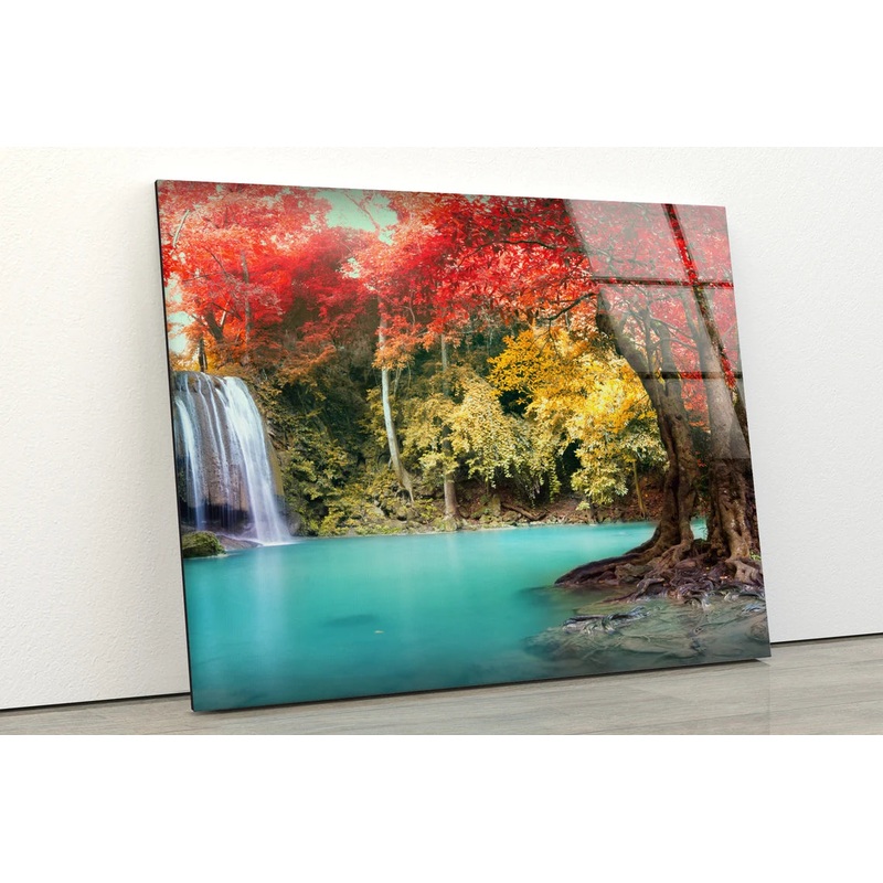 Waterfall & Autumn Forest Photograph Acrylic Glass Print Tempered Glass Wall Art 100% Made in Australia Ready to Hang