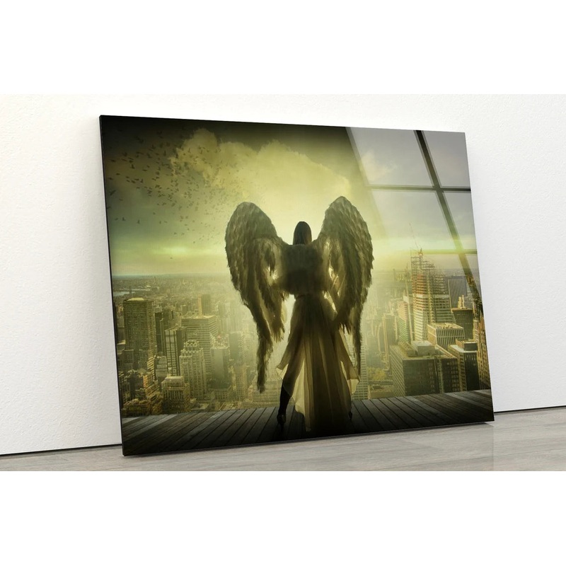 Angel & City Vintage Photograph Acrylic Glass Print Tempered Glass Wall Art 100% Made in Australia Ready to Hang