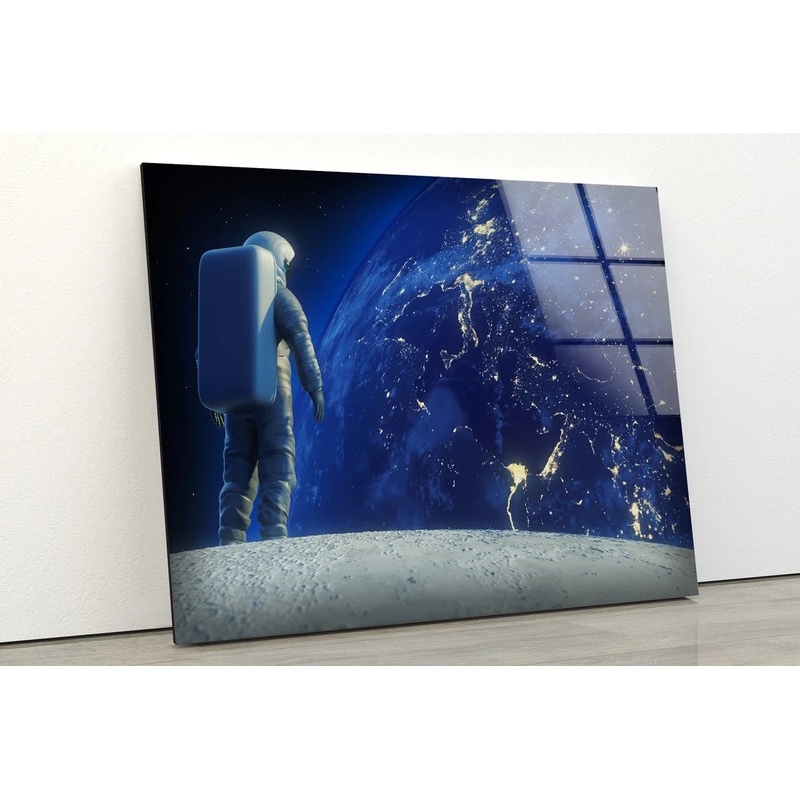 Astronaut Looking at Earth Acrylic Glass Print Tempered Glass Wall Art 100% Made in Australia Ready to Hang