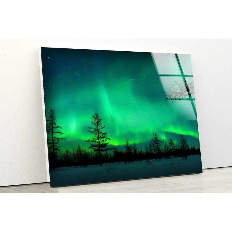 Aurora Over Forest Scenery Photograph Acrylic Glass Print Tempered Glass Wall Art 100% Made in Australia Ready to Hang