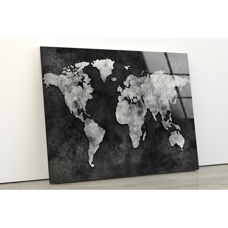 B&W Vintage World Map Acrylic Glass Print Tempered Glass Wall Art 100% Made in Australia Ready to Hang