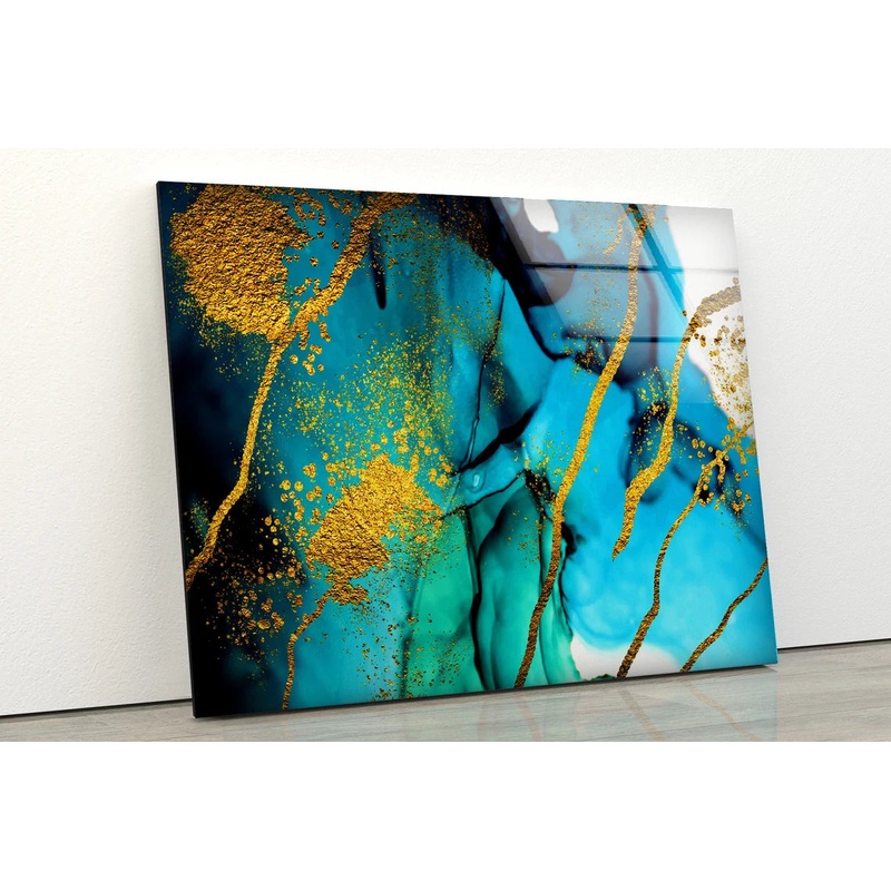 Blue Black & Gold Abstract Design Acrylic Glass Print Tempered Glass Wall Art 100% Made in Australia Ready to Hang