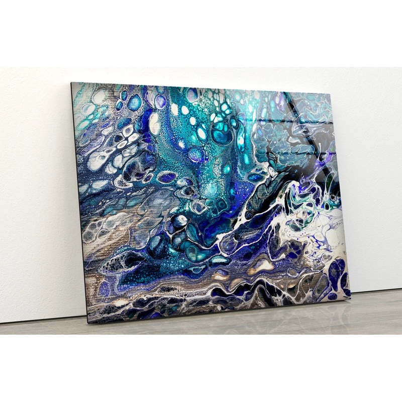 Blue Purple & White Abstract Alcohol Design Acrylic Glass Print Tempered Glass Wall Art 100% Made in Australia Ready to Hang