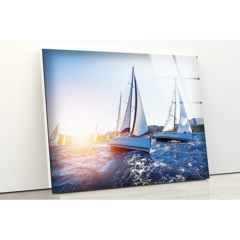 Boats on Sea Photograph Acrylic Glass Print Tempered Glass Wall Art 100% Made in Australia Ready to Hang
