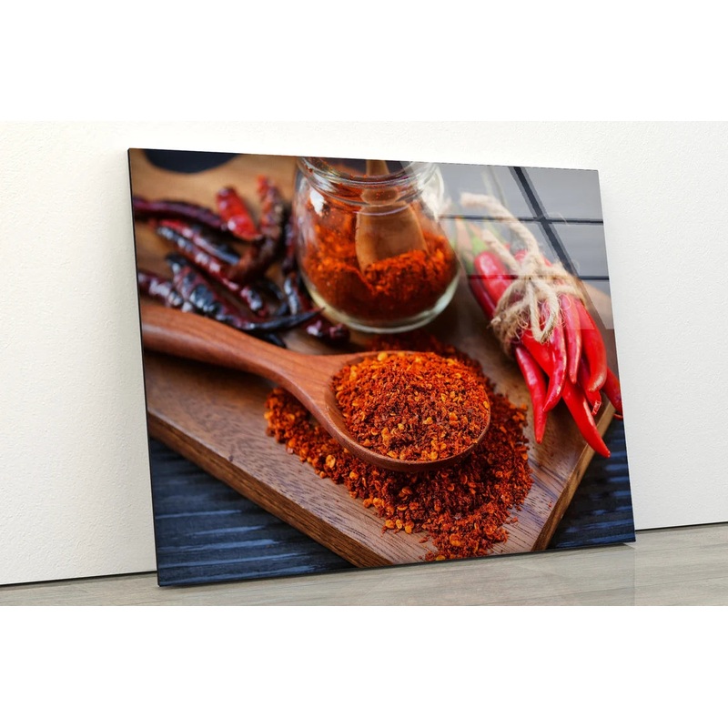 Chillie Flakes on Spoon Photograph Acrylic Glass Print Tempered Glass Wall Art 100% Made in Australia Ready to Hang