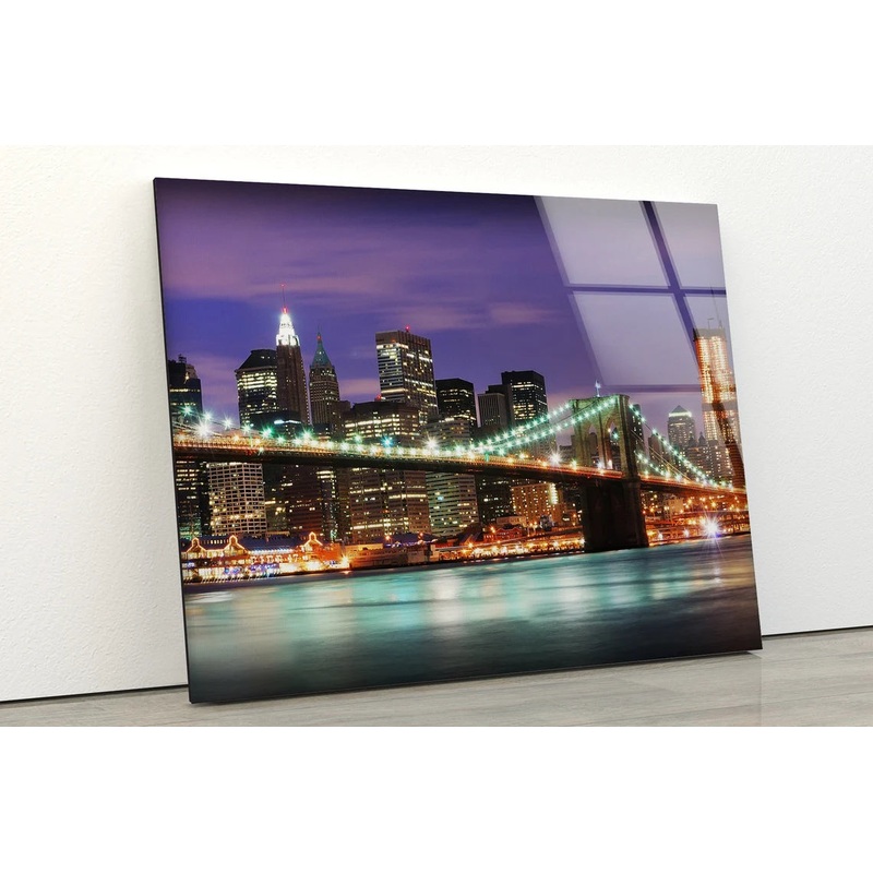 City & Sea Night Scenery Photograph Acrylic Glass Print Tempered Glass Wall Art 100% Made in Australia Ready to Hang