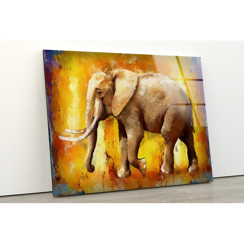 Elephant Oil Painting Acrylic Glass Print Tempered Glass Wall Art 100% Made in Australia Ready to Hang