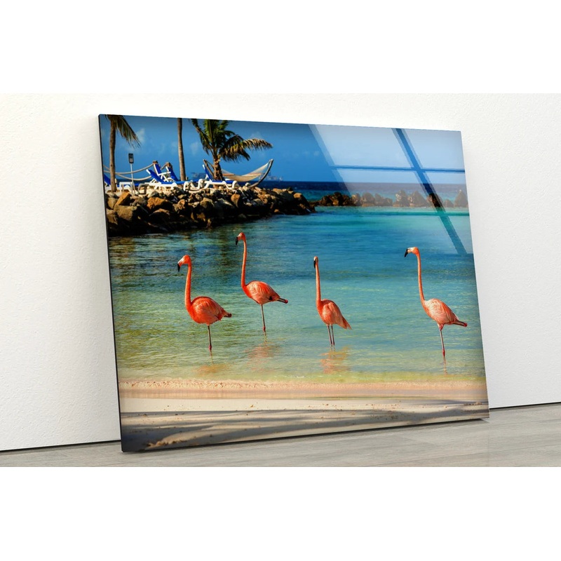 Flamingos on Sea Photograph Acrylic Glass Print Tempered Glass Wall Art 100% Made in Australia Ready to Hang