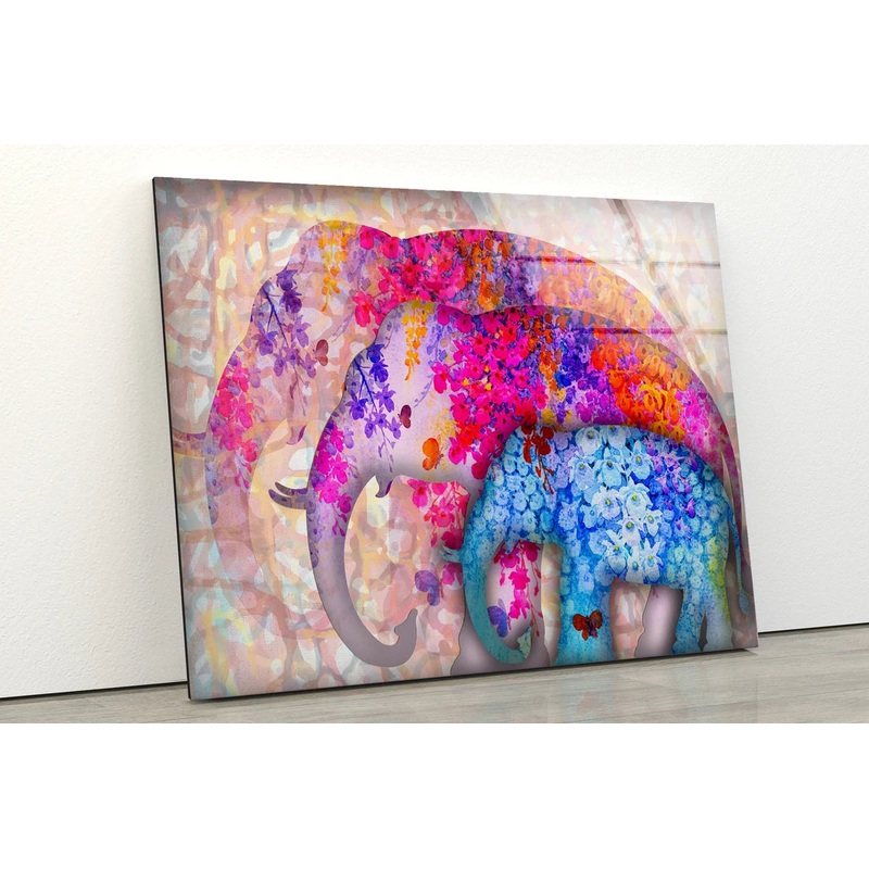 Floral Elephants Shape Design Acrylic Glass Print Tempered Glass Wall Art 100% Made in Australia Ready to Hang