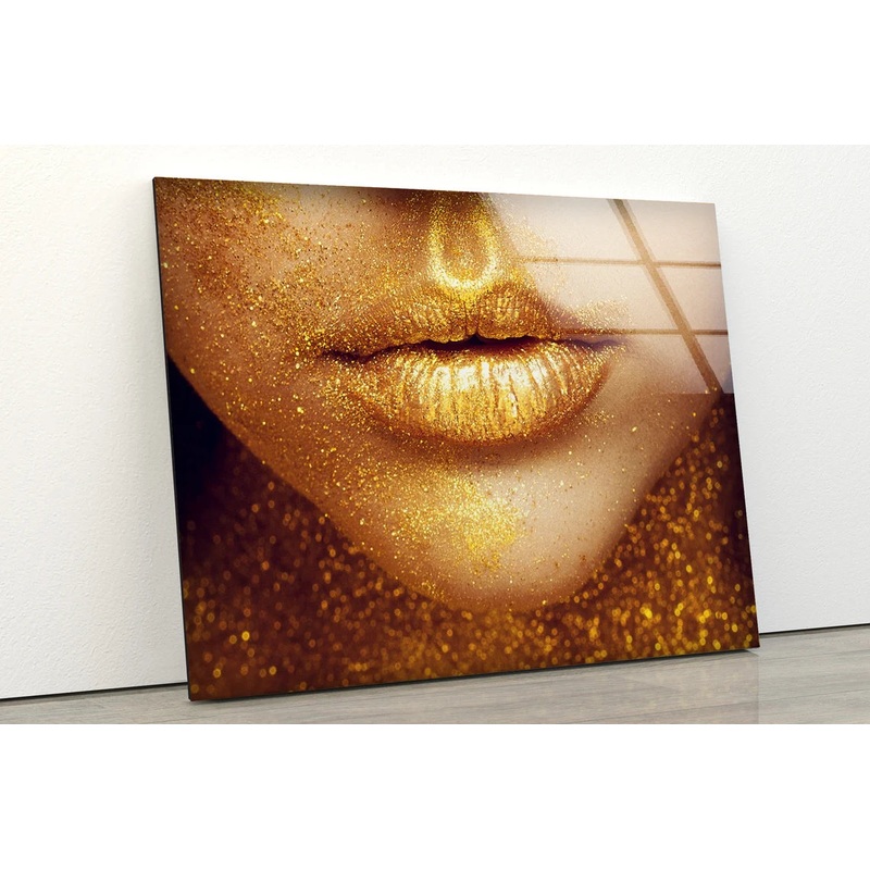 Girl Face with Gold Makeup Closeup Photograph Acrylic Glass Print Tempered Glass Wall Art 100% Made in Australia Ready to Hang