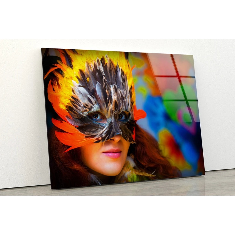 Girl with Feather Mask Photograph Acrylic Glass Print Tempered Glass Wall Art 100% Made in Australia Ready to Hang