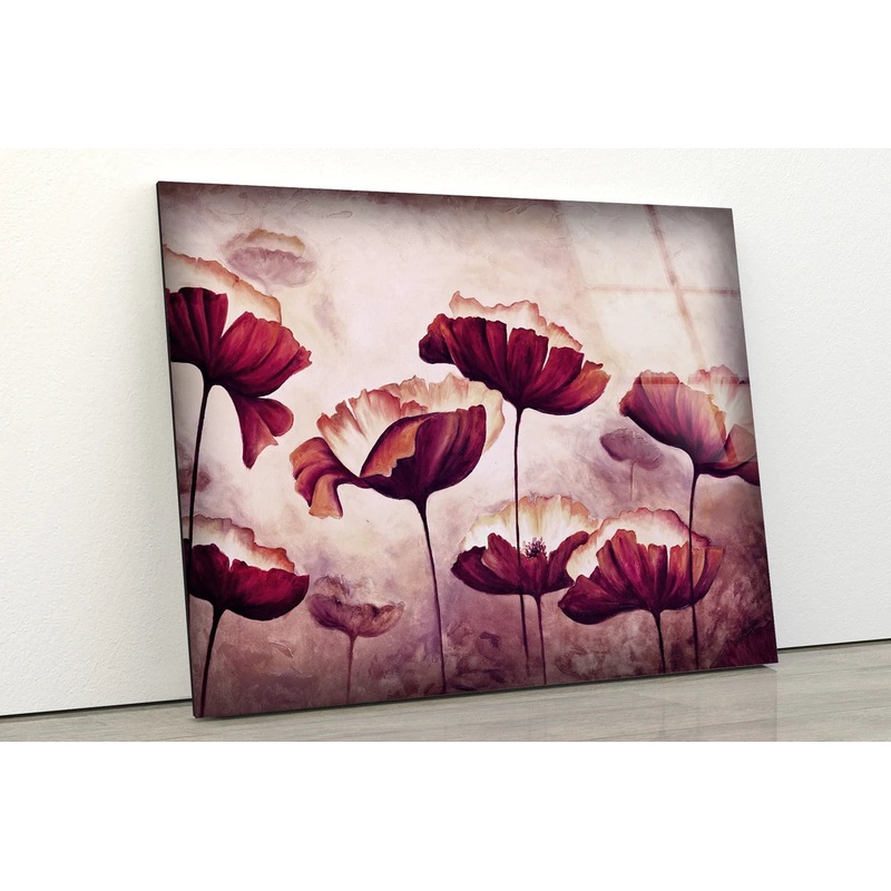 Red Flowers Oil Painting Acrylic Glass Print Tempered Glass Wall Art 100% Made in Australia Ready to Hang