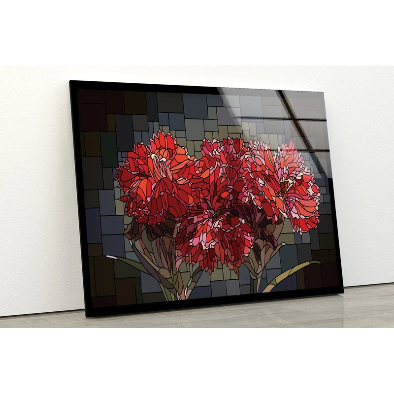 Red Flowers Vector Design Acrylic Glass Print Tempered Glass Wall Art 100% Made in Australia Ready to Hang