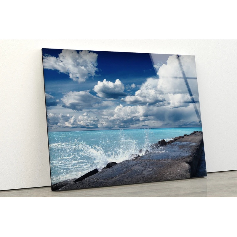 Sea Waves Crashing Photograph Acrylic Glass Print Tempered Glass Wall Art 100% Made in Australia Ready to Hang