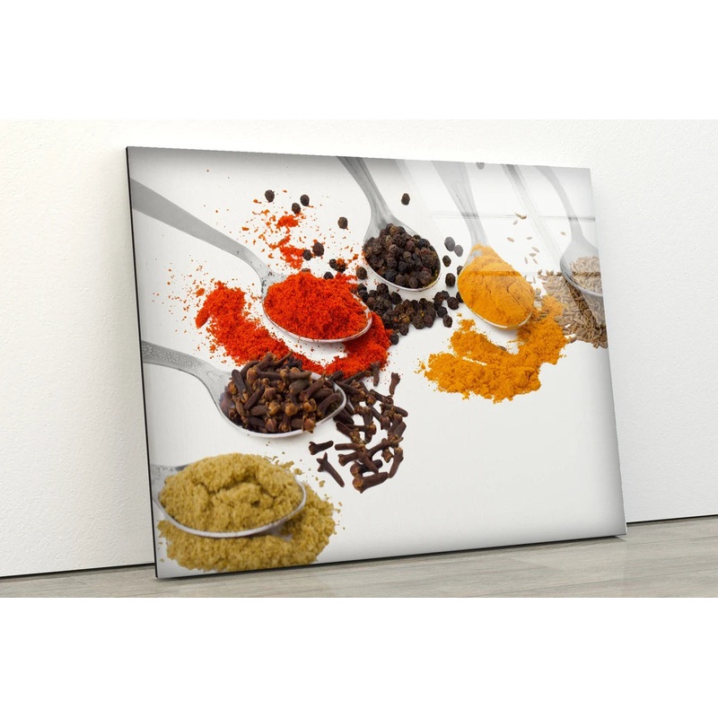 Spices on White Spoons Photograph Acrylic Glass Print Tempered Glass Wall Art 100% Made in Australia Ready to Hang