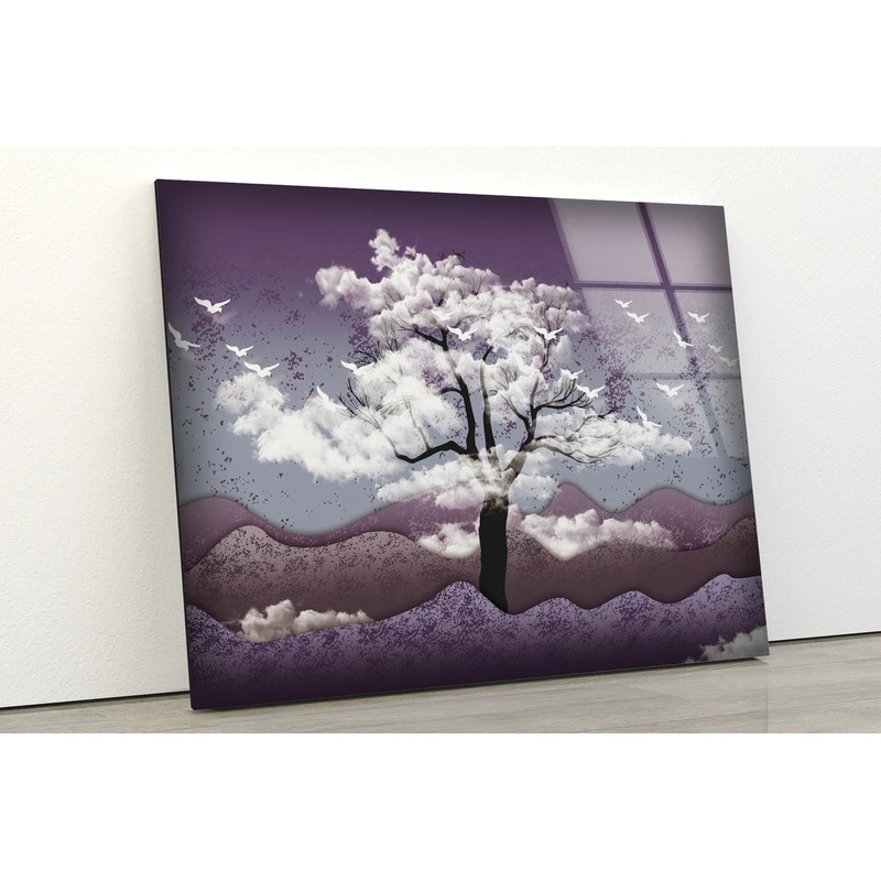 Tree & Mountain Vector Art Design Acrylic Glass Print Tempered Glass Wall Art 100% Made in Australia Ready to Hang